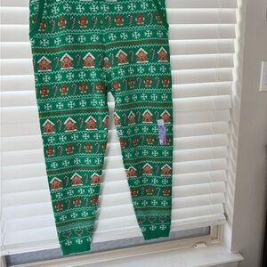 Primark Green Leggings with Gingerbread and Candy Cane Design